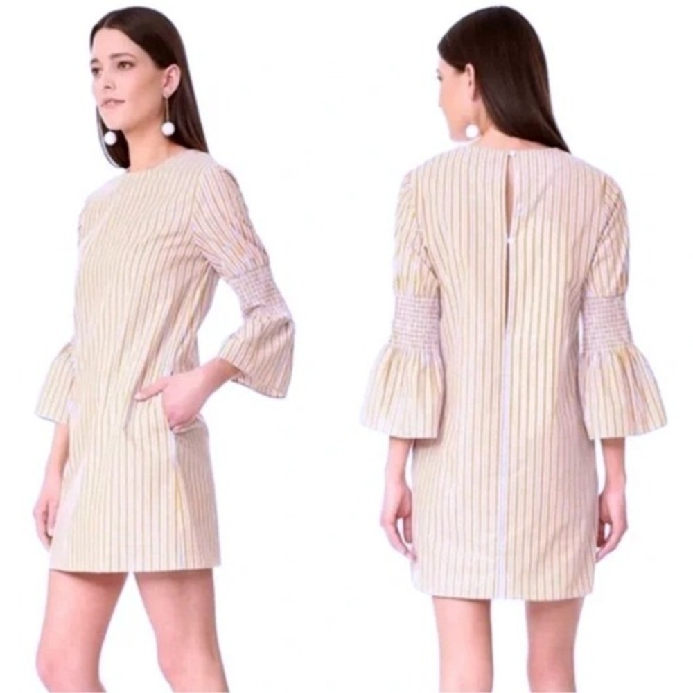 ENGLISH FACTORY Striped Bell Sleeve Mini Dress Yellow Blue White Size‎ S